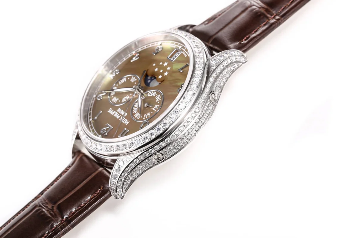 Complications 4948G Annual Calendar Moonphase Green MOP Dial in White Gold on Leather Strap