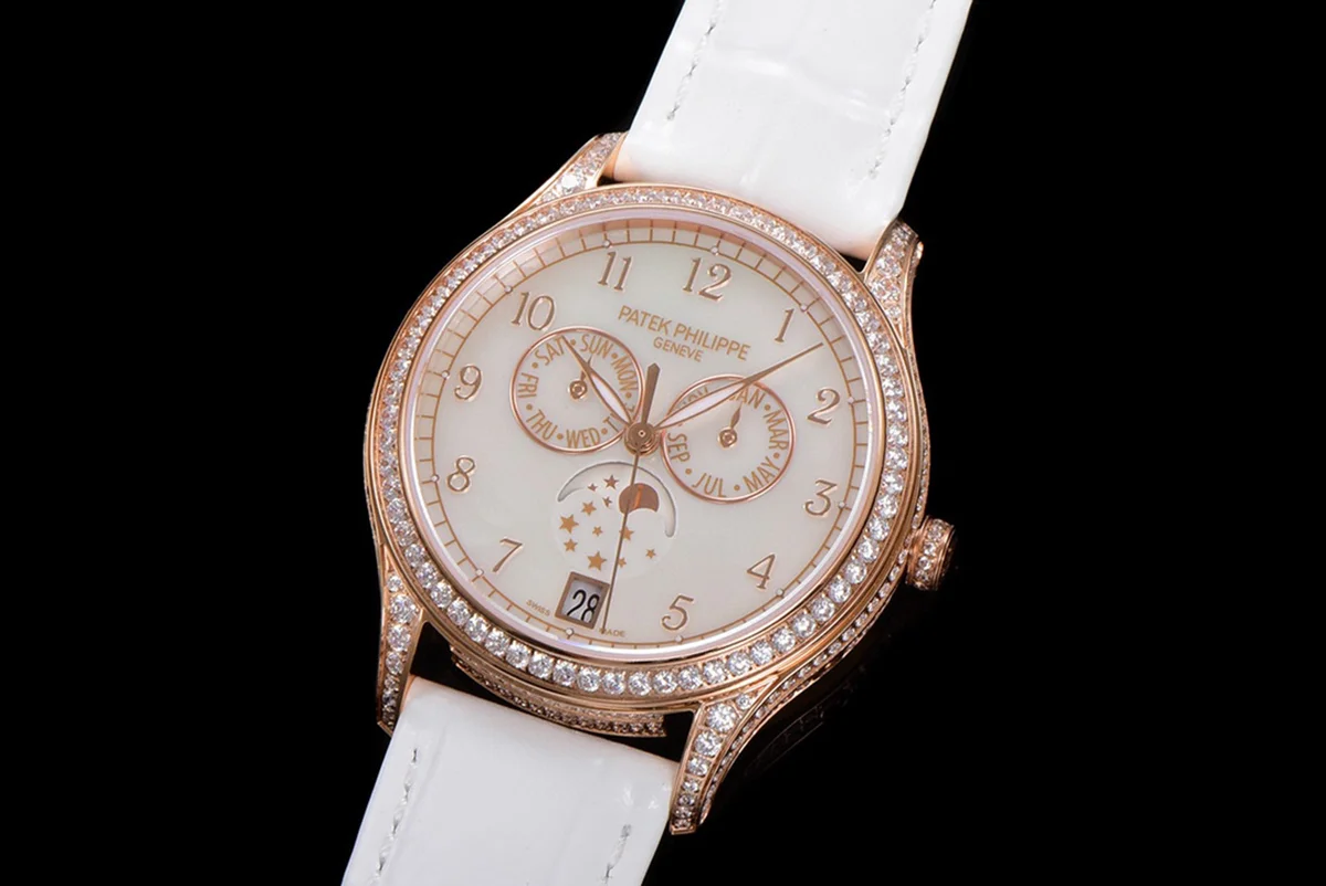 Complications 4948G Annual Calendar Moonphase MOP Dial in White Pink on Leather Strap