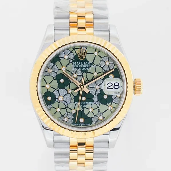 Datejust 31 278273 Olive Green Floral Motiff Dial in Yellow Gold/Steel