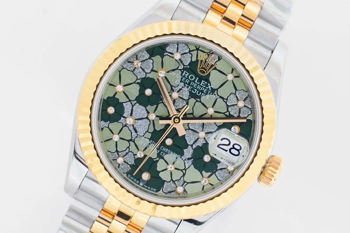 Datejust 31 278273 Olive Green Floral Motiff Dial in Yellow Gold/Steel