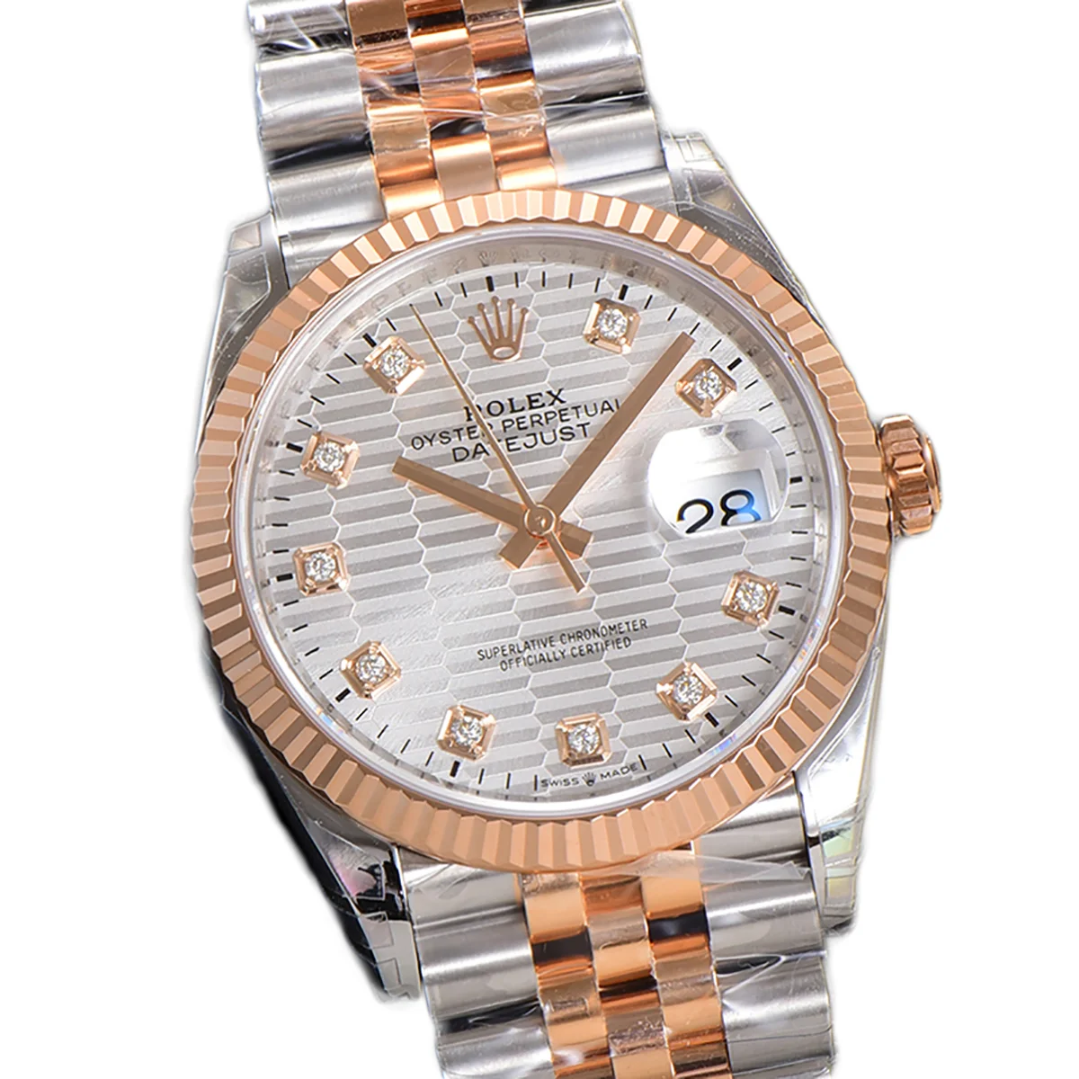 Datejust 36 126231 Silver Motif Dial with Stick Marker in Steel/Rose Gold in Jubilee