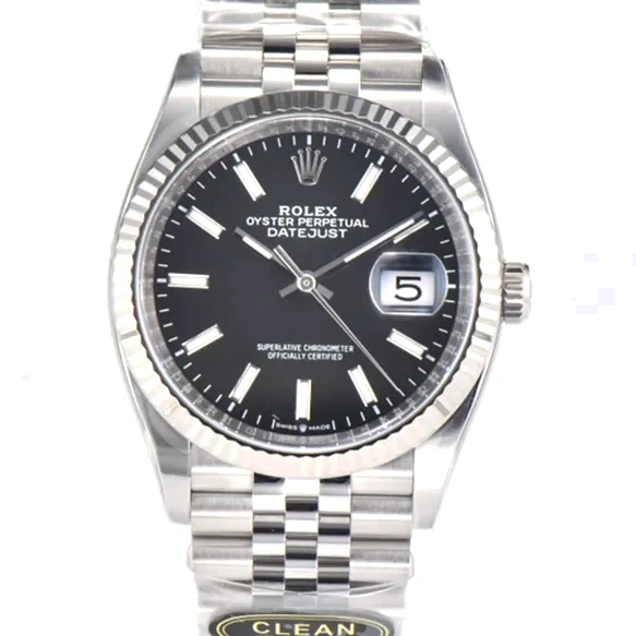 Datejust 36 126334 Bright Black Dial Stick on Jubilee Bracelet