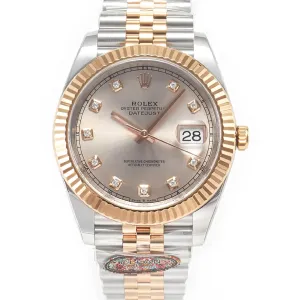 DateJust 41 126331 904L SS/RG Clean 1:1 Best Edition Steel Silver Diamond Stick Dial on Jubilee Bracelet VR3235