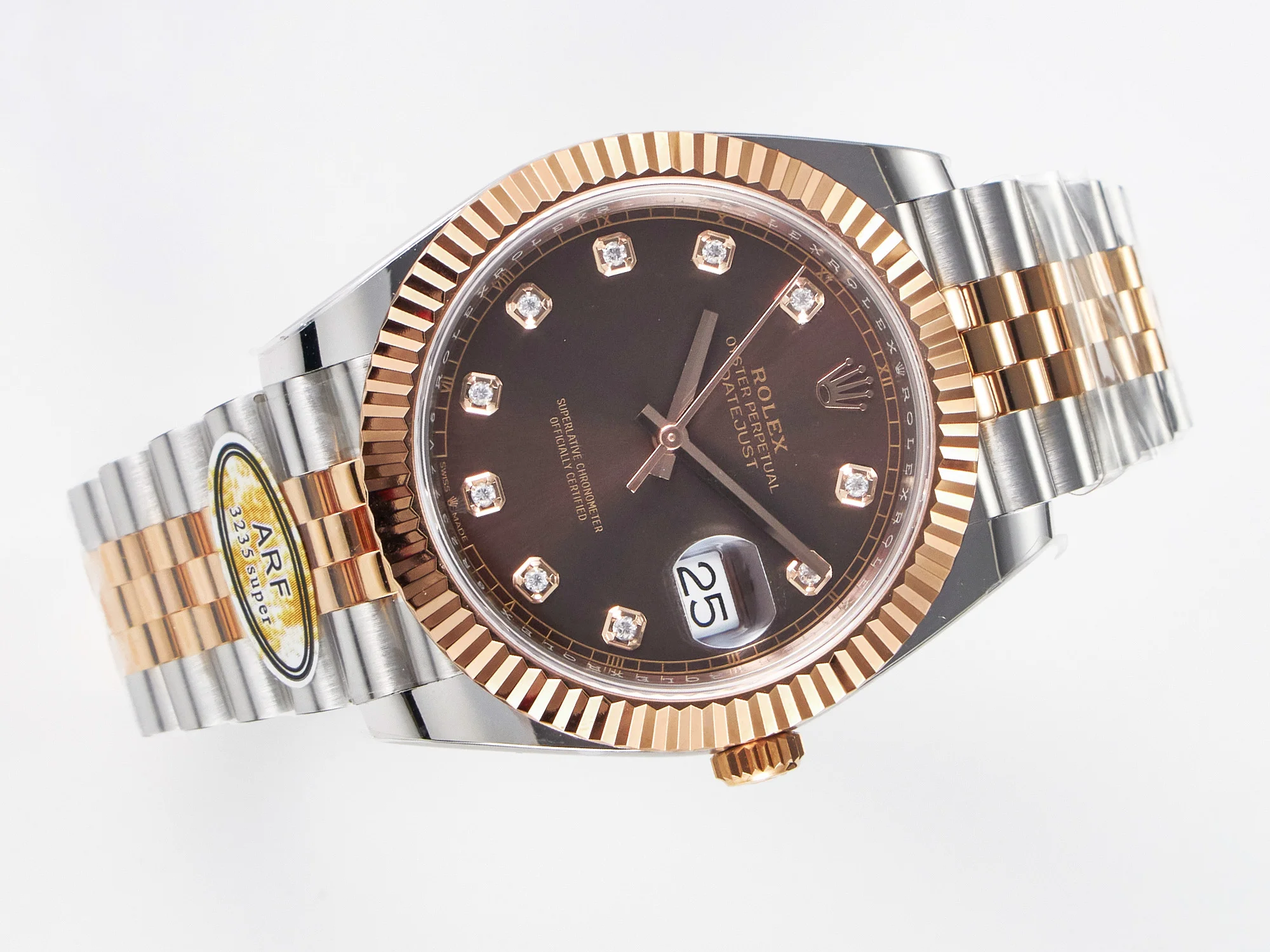 DateJust 41 126331 ARF 1:1 Best Edition 904L Steel Brown Diamonds Dial on SS/RG Jubilee Bracelet SH3235(Gain Weight)