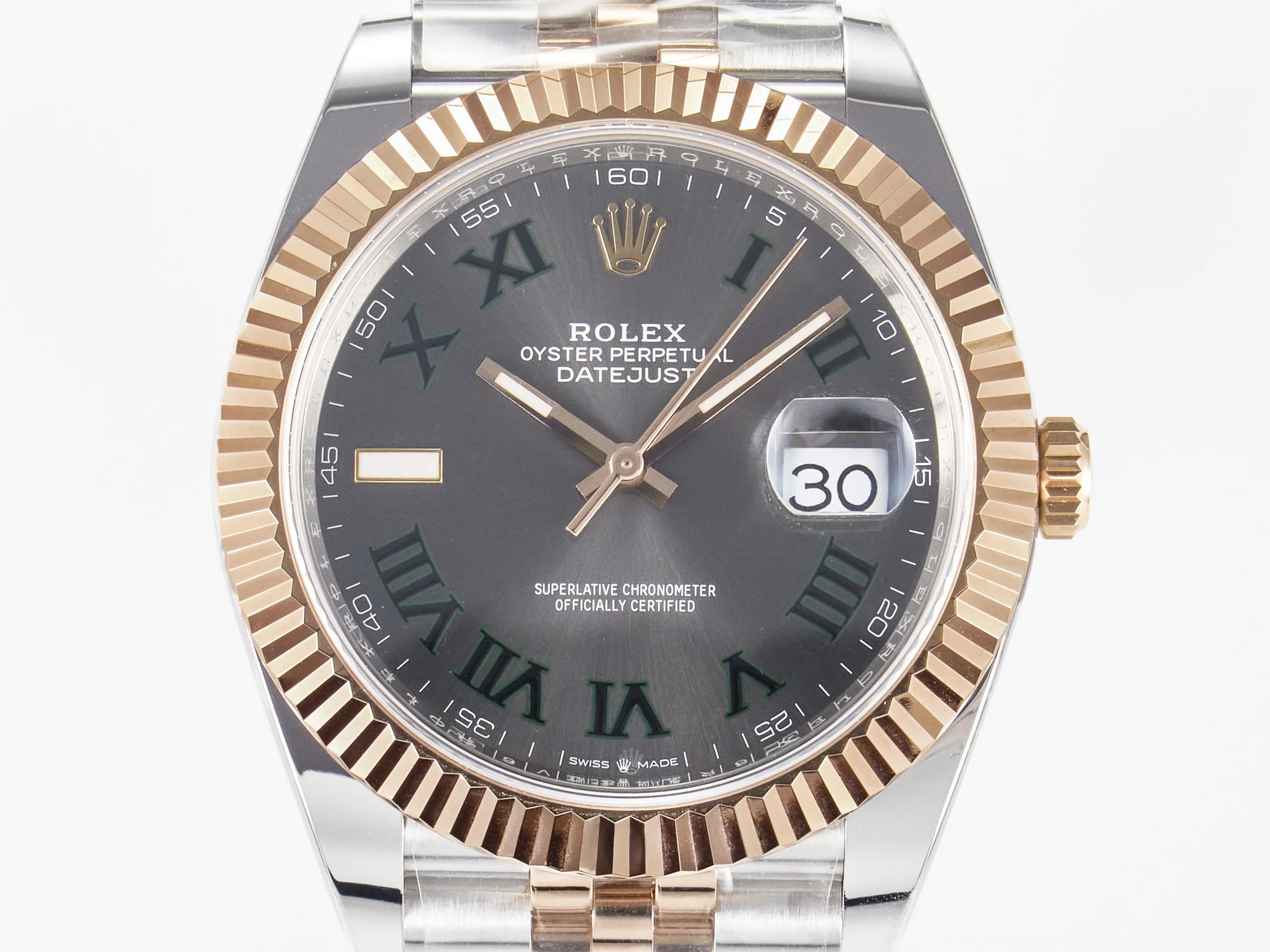 DateJust 41 126331 ARF 1:1 Best Edition 904L Steel Gray Dial Green Roman Marker on SS/RG Jubilee Bracelet SH3235(Gain Weight)