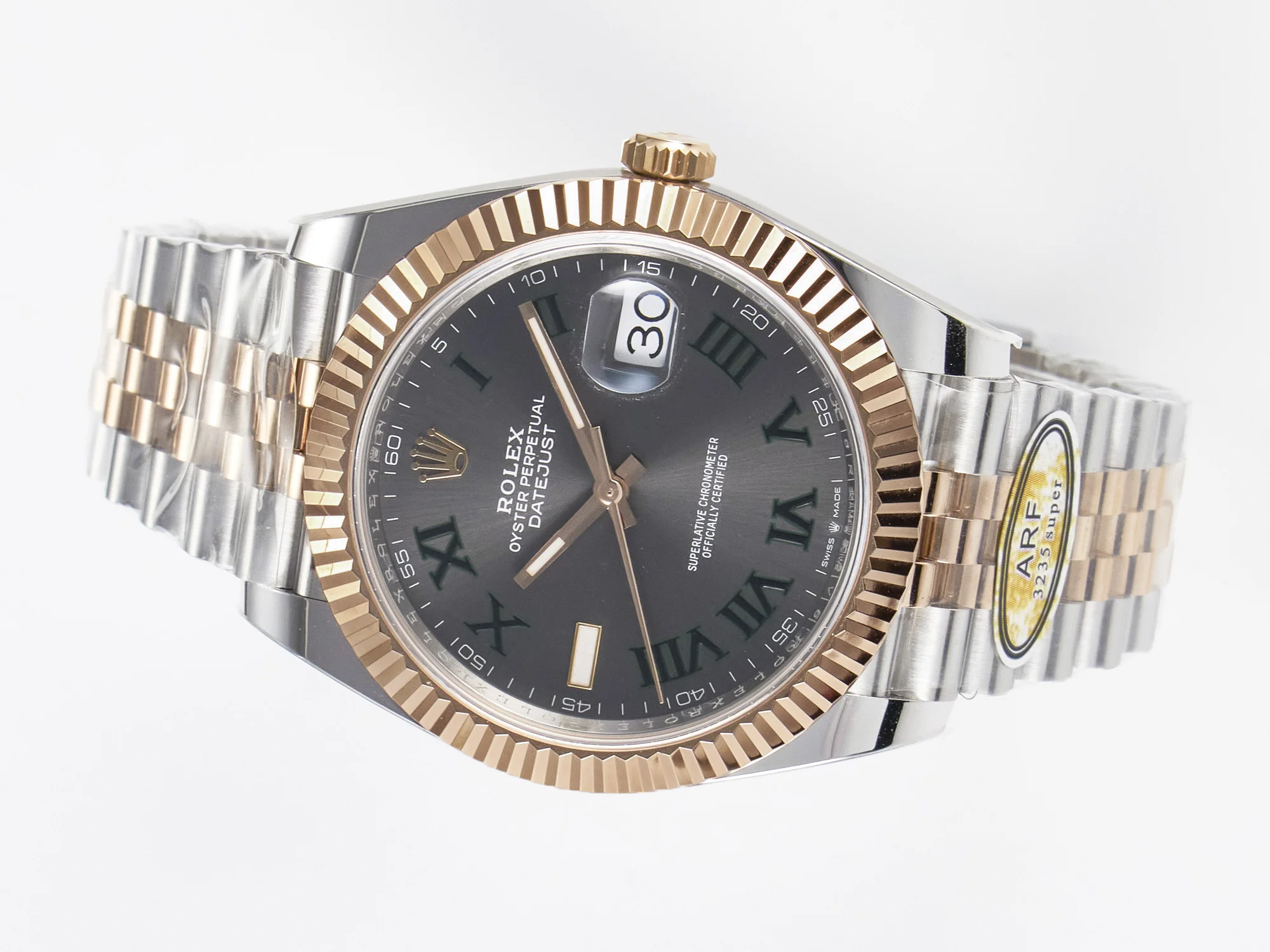 DateJust 41 126331 ARF 1:1 Best Edition 904L Steel Gray Dial Green Roman Marker on SS/RG Jubilee Bracelet SH3235(Gain Weight)