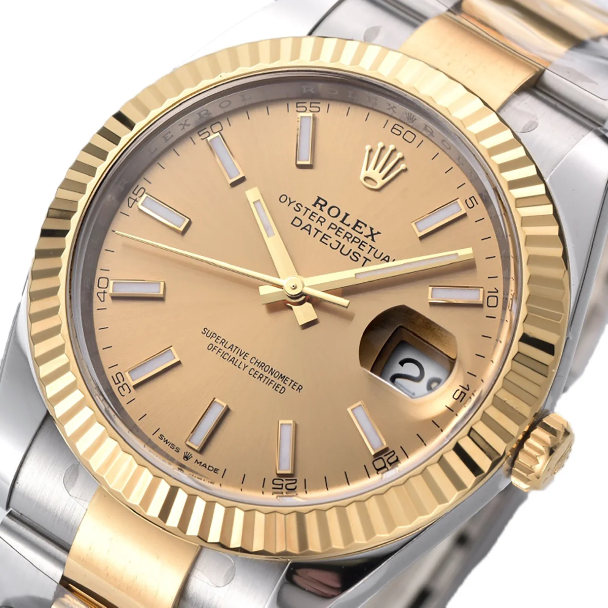 Datejust 41 126333 Champagne Dial Stick Markers in Yellow/Steel on Oyster Bracelet