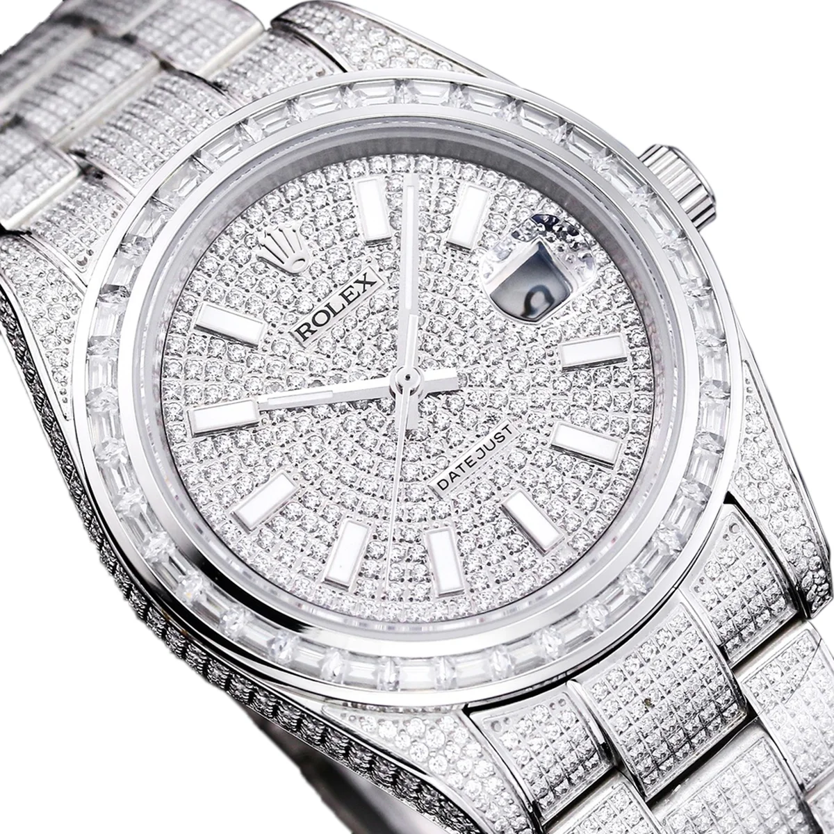 Datejust 41 Custom Diamond Paved Dial with Stick Markers in Steel