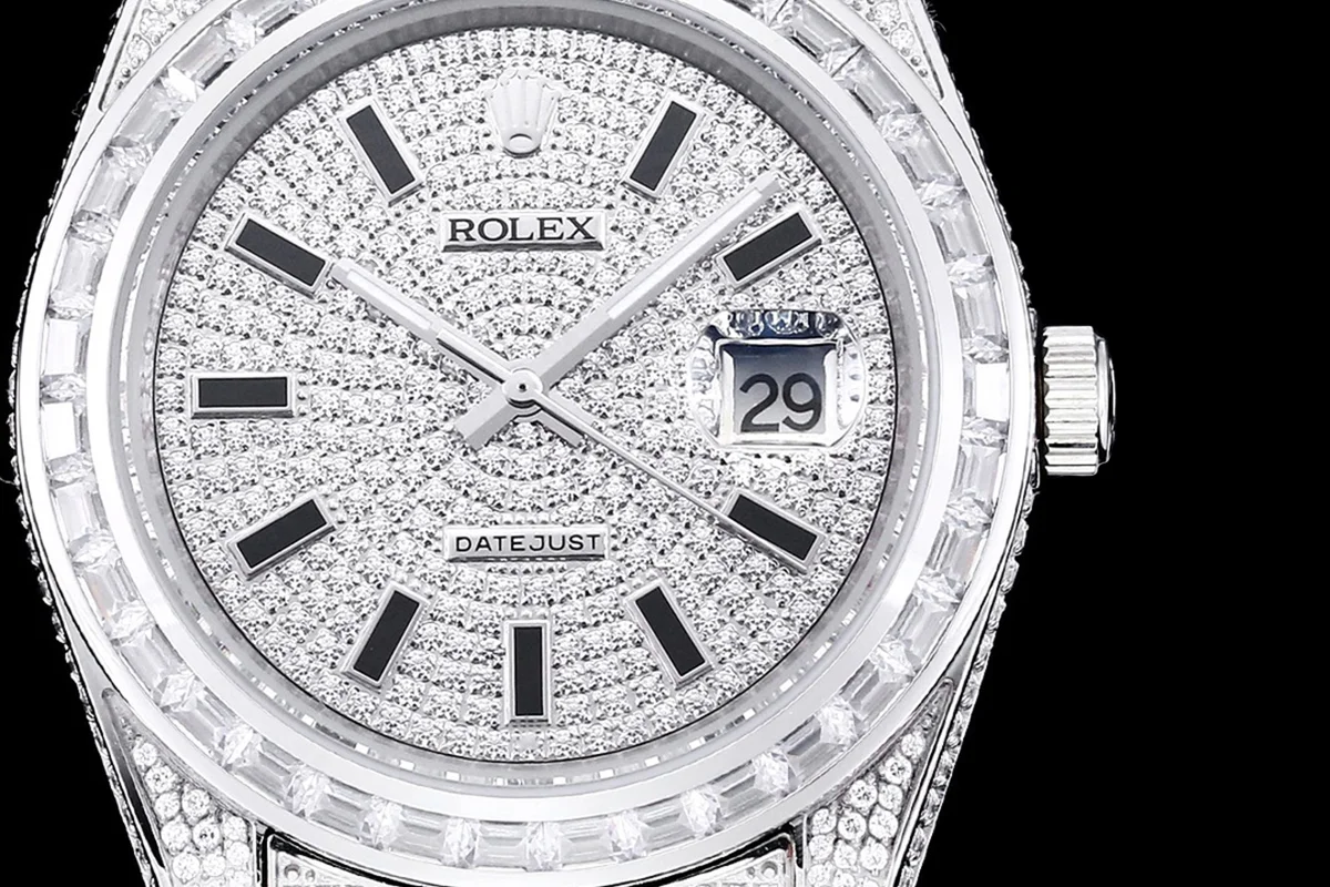 Datejust 41 Custom Diamond Paved Dial with Stick Markers in Steel