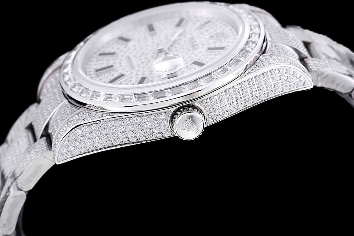 Datejust 41 Custom Diamond Paved Dial with Stick Markers in Steel