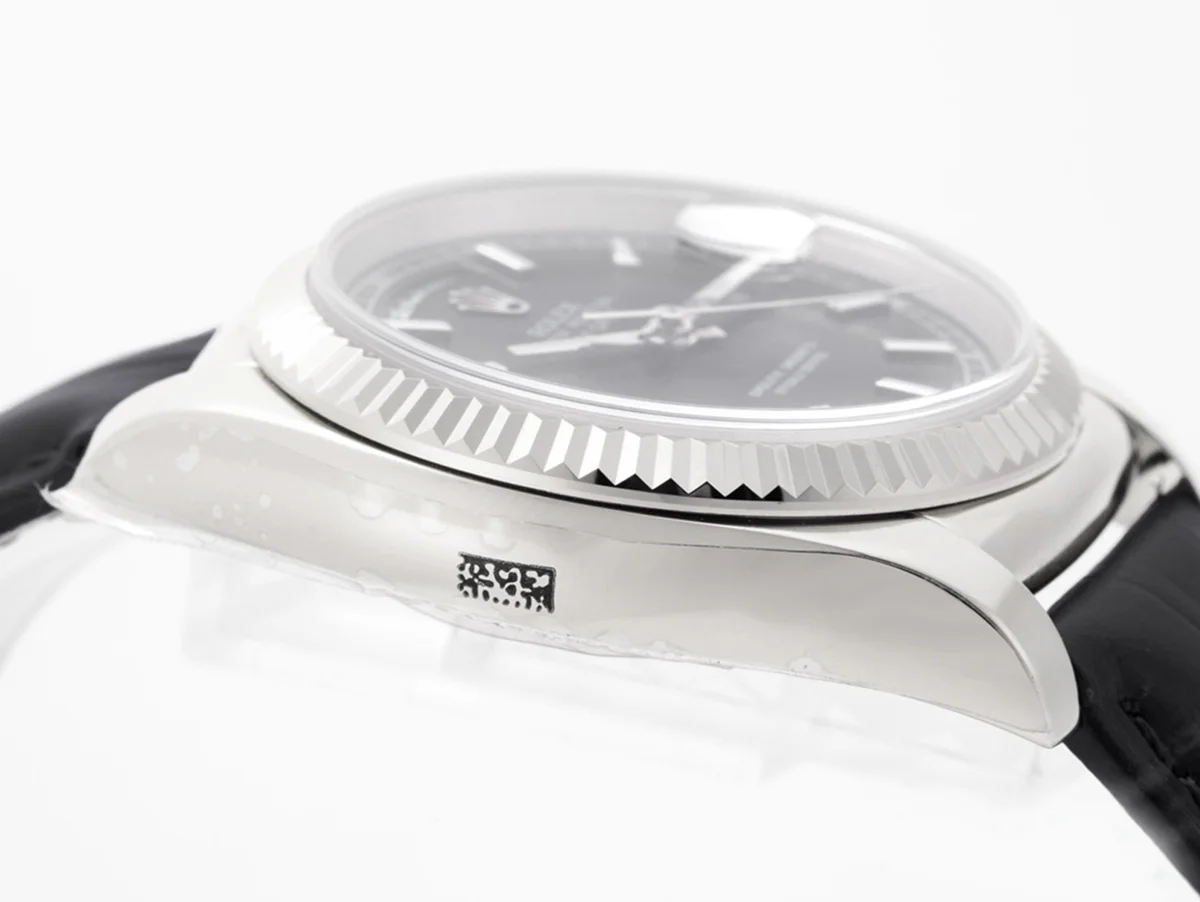 Day-Date 36 Black Dial in White Gold on Leather Strap