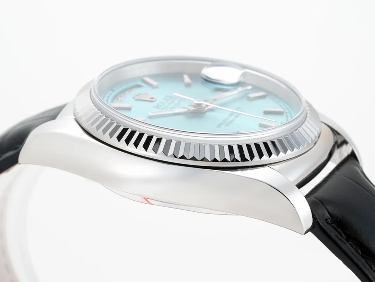Day-Date 36 Ice Blue Dial in White Gold on Leather Strap