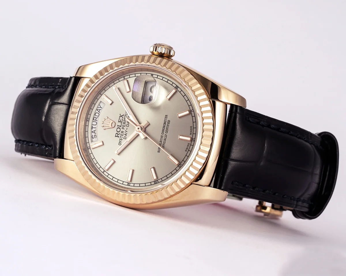 Day-Date 36 Silver Dial in Rose Gold on Leather Strap