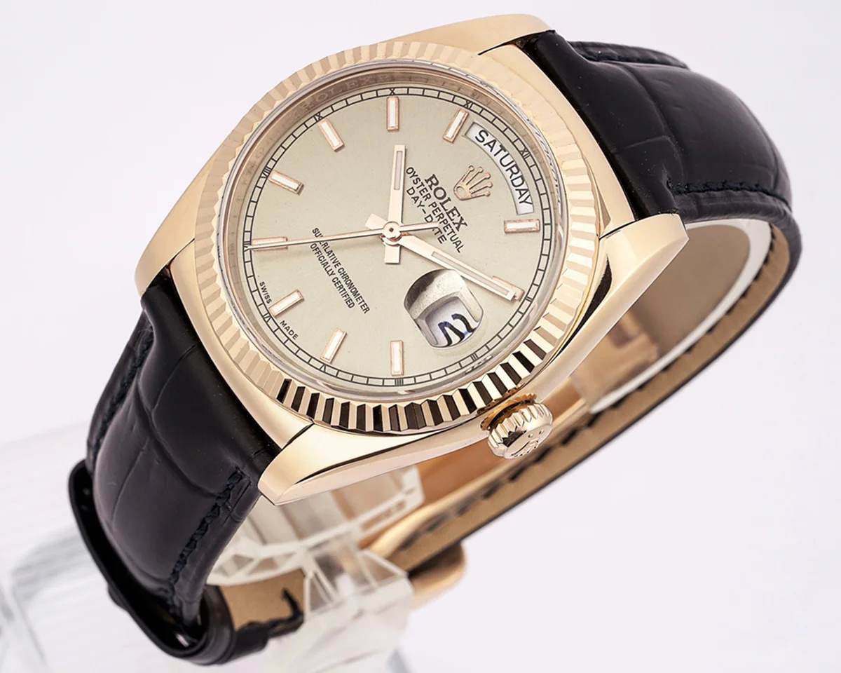 Day-Date 36 Silver Dial in Rose Gold on Leather Strap