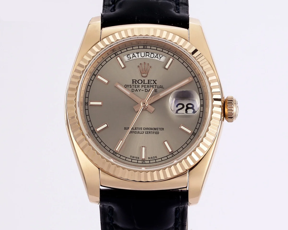 Day-Date 36 Silver Dial in Rose Gold on Leather Strap