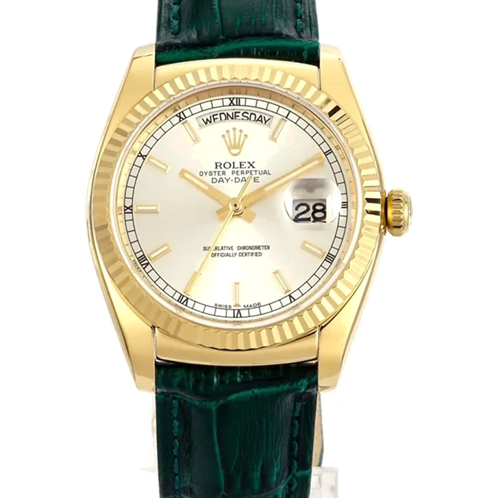 Day-Date 36 White Dial in Yellow Gold on Leather Strap