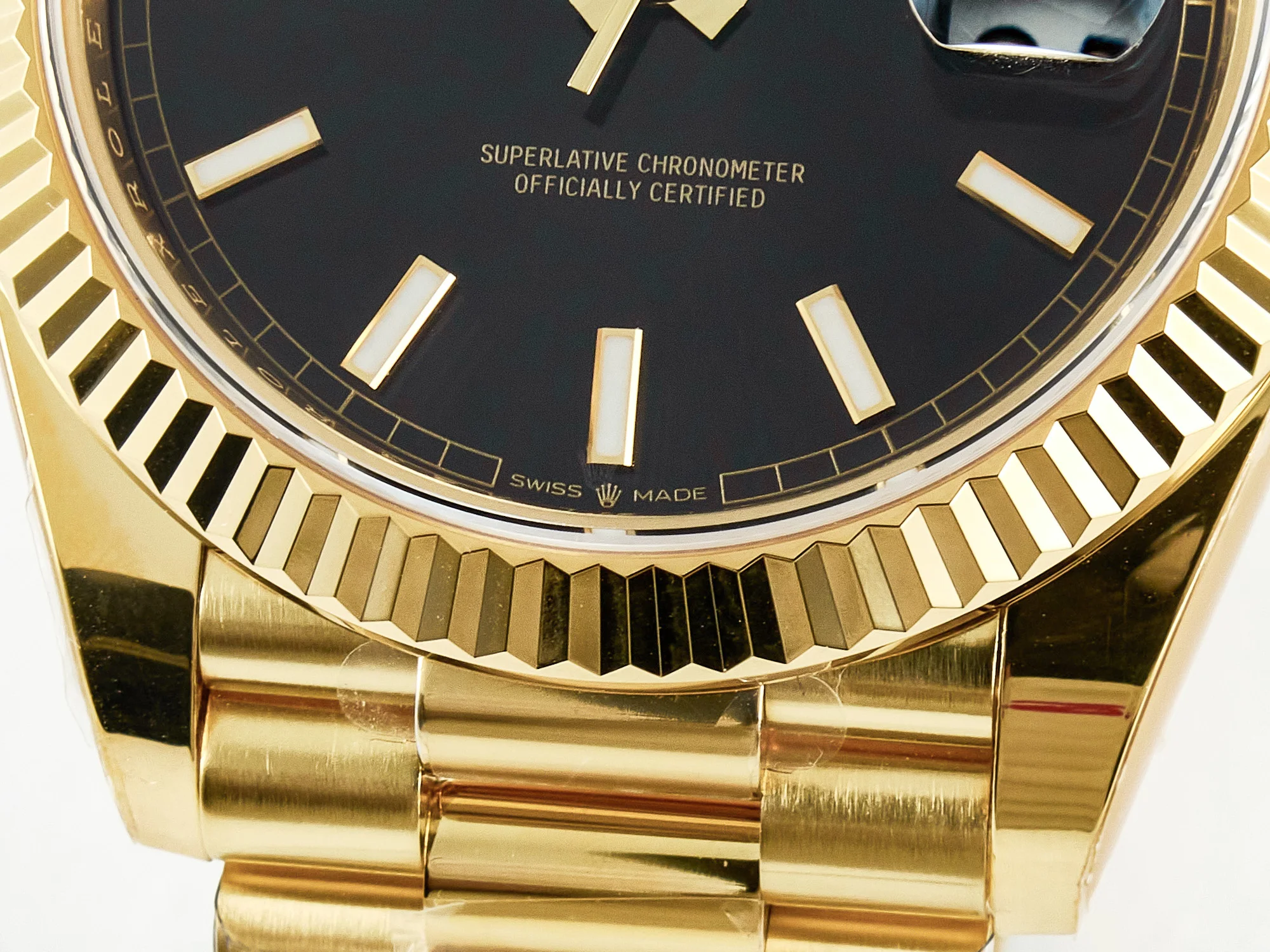 Day Date 40 228238 ARF 904L Steel Black Stick Dial on President Bracelet VR3255