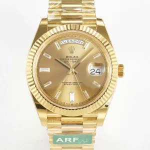 Day Date 40 228238 ARF 904L Steel YG Crystal Diamonds Bezel on President Bracelet VR3255