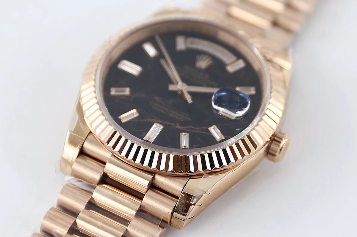 Daydate 36 128235 Eisenkiesel (Quartz Stone) Dial Diamond Markers in Everose Gold