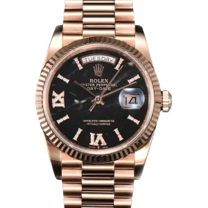 Daydate 36 128235 Eisenkiesel (Quartz Stone) Diamond Roman Dial in Everose Gold