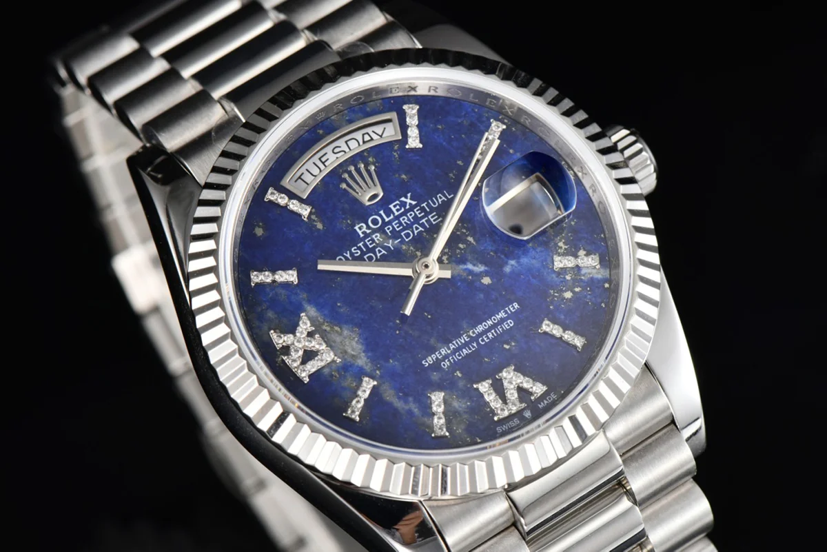 Daydate 36 128236 Lapis Lazuli Diamond Roman Dial in Platinum