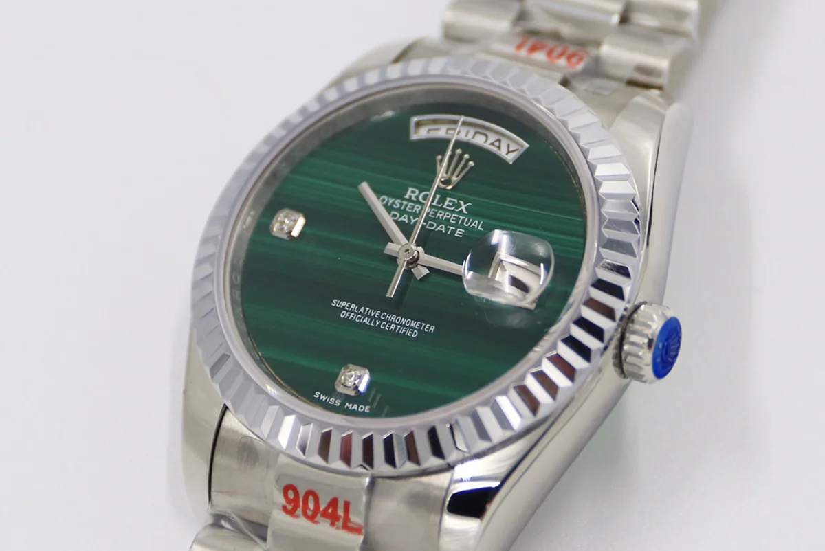 Daydate 36 128236 Malachite Diamond Marker Dial in Platinum