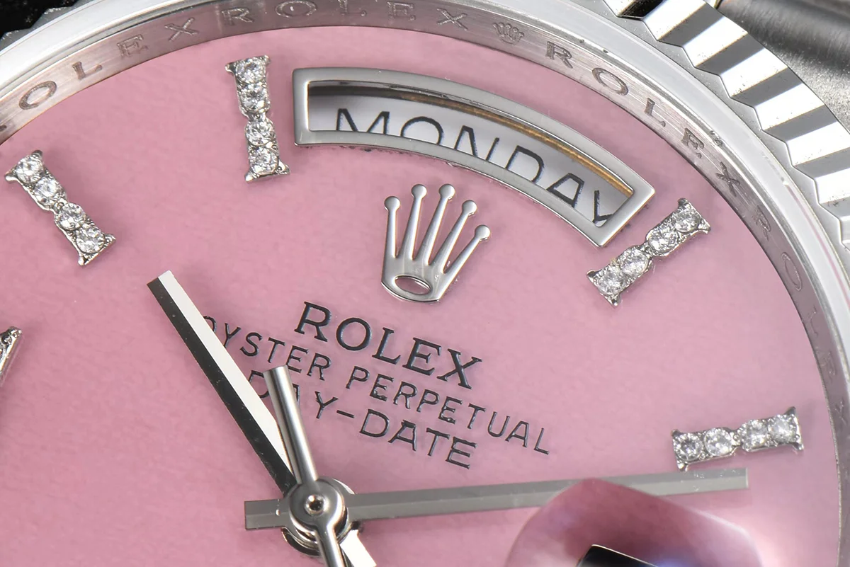 Daydate 36 128236 Pink Opal Dial with Roman Marker in Platinum
