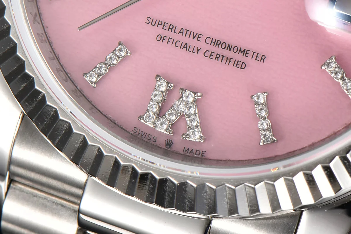 Daydate 36 128236 Pink Opal Dial with Roman Marker in Platinum