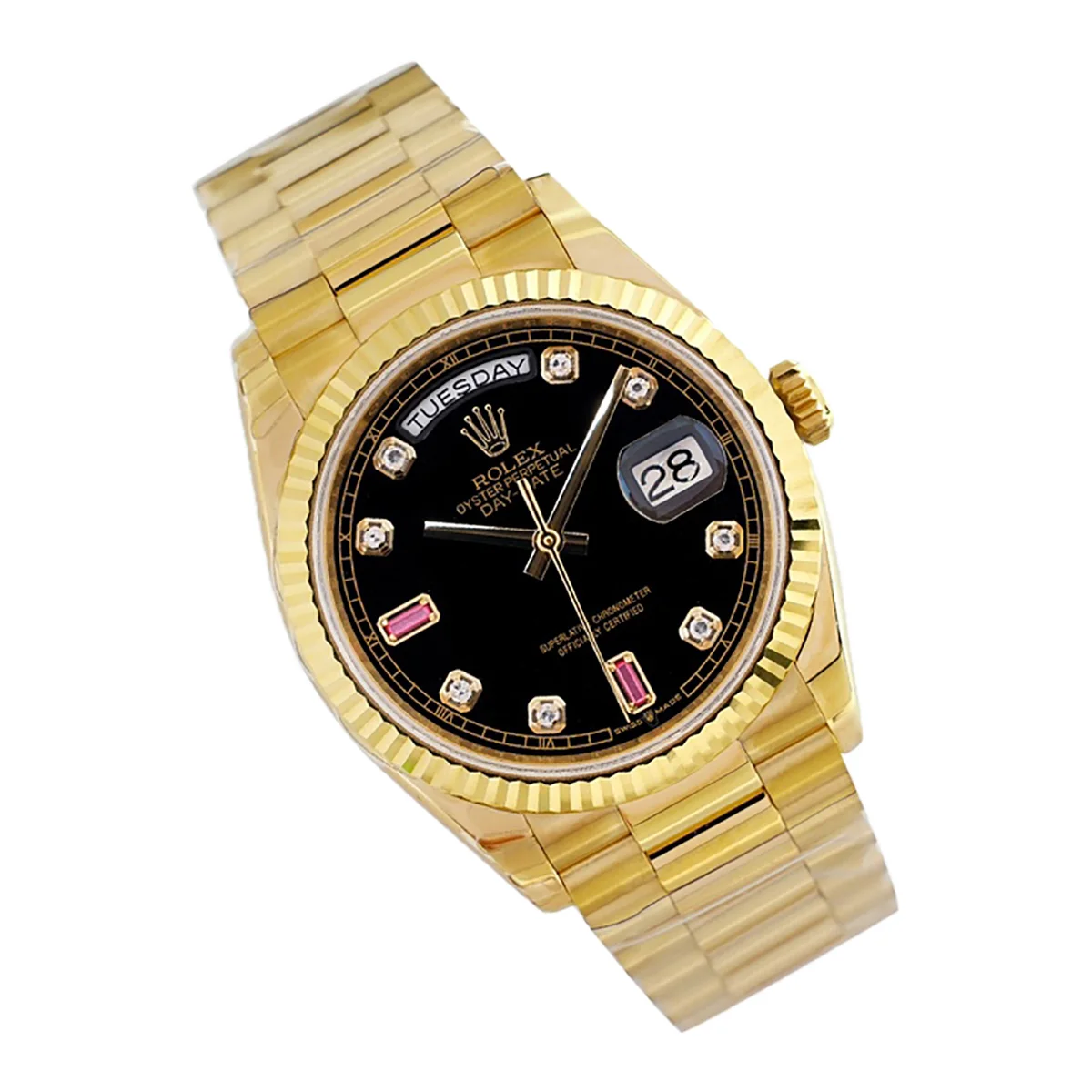 Daydate 36 128238 Black Dial in Yellow Gold