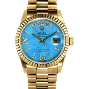 Daydate 36 128238 Turquoise Diamond Roman Dial in Yellow Gold