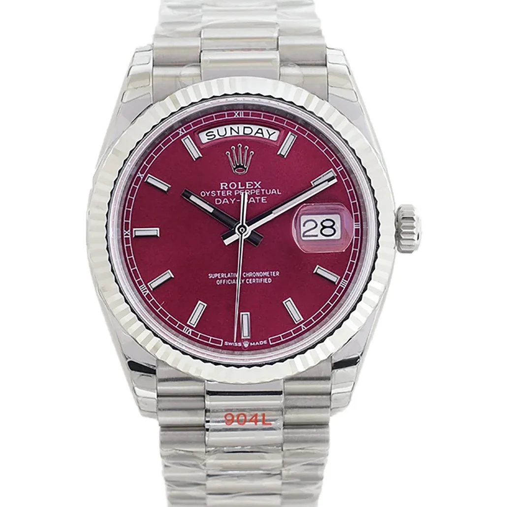 Daydate 36 Red Dial with Sticker in White Gold