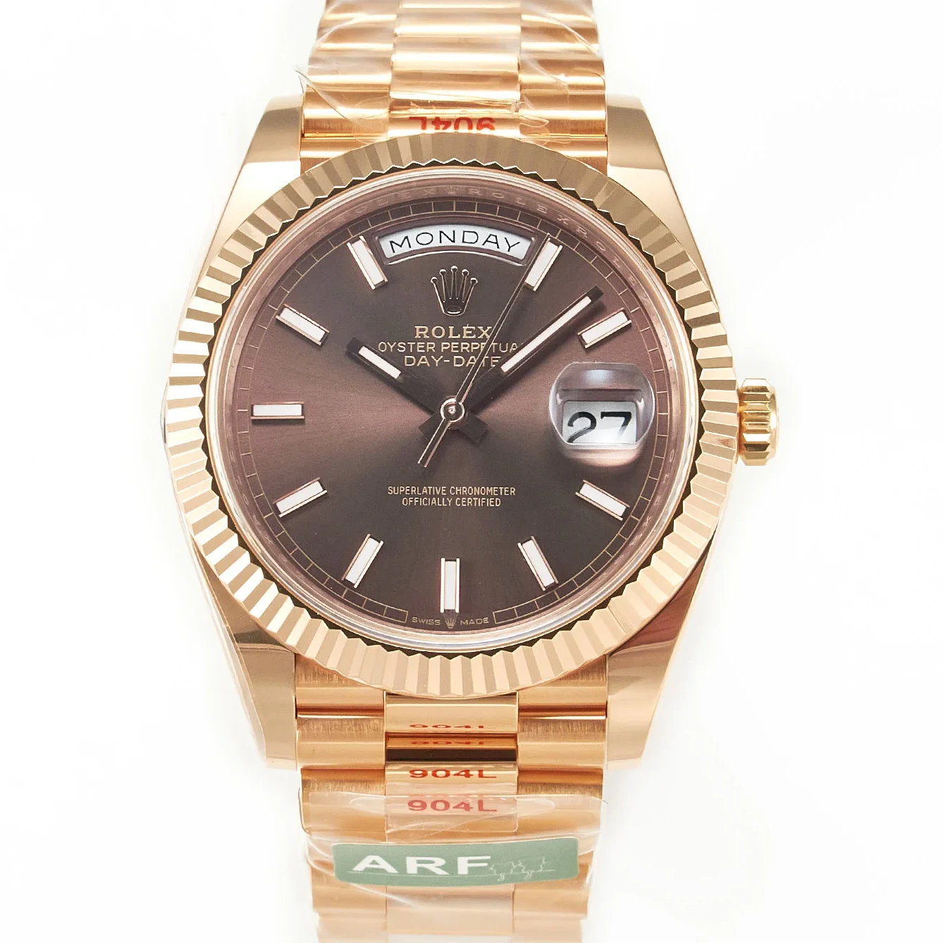 DayDate 40 228235 ARF 904L Steel Brown Stick Dial on President Bracelet VR3255