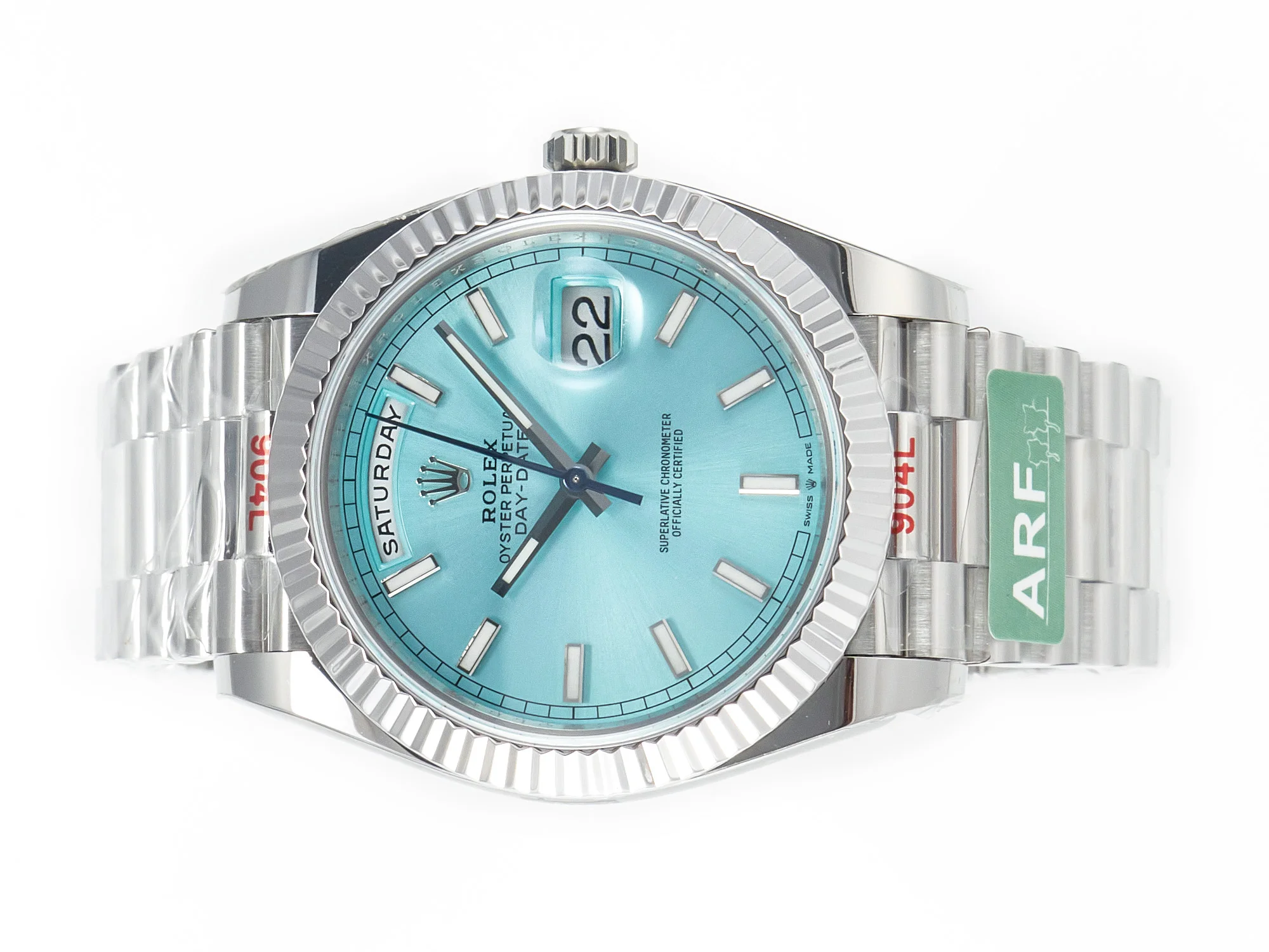 DayDate 40 228236 ARF 904L Steel Tiffany Blue Stick Dial on President Bracelet VR3255