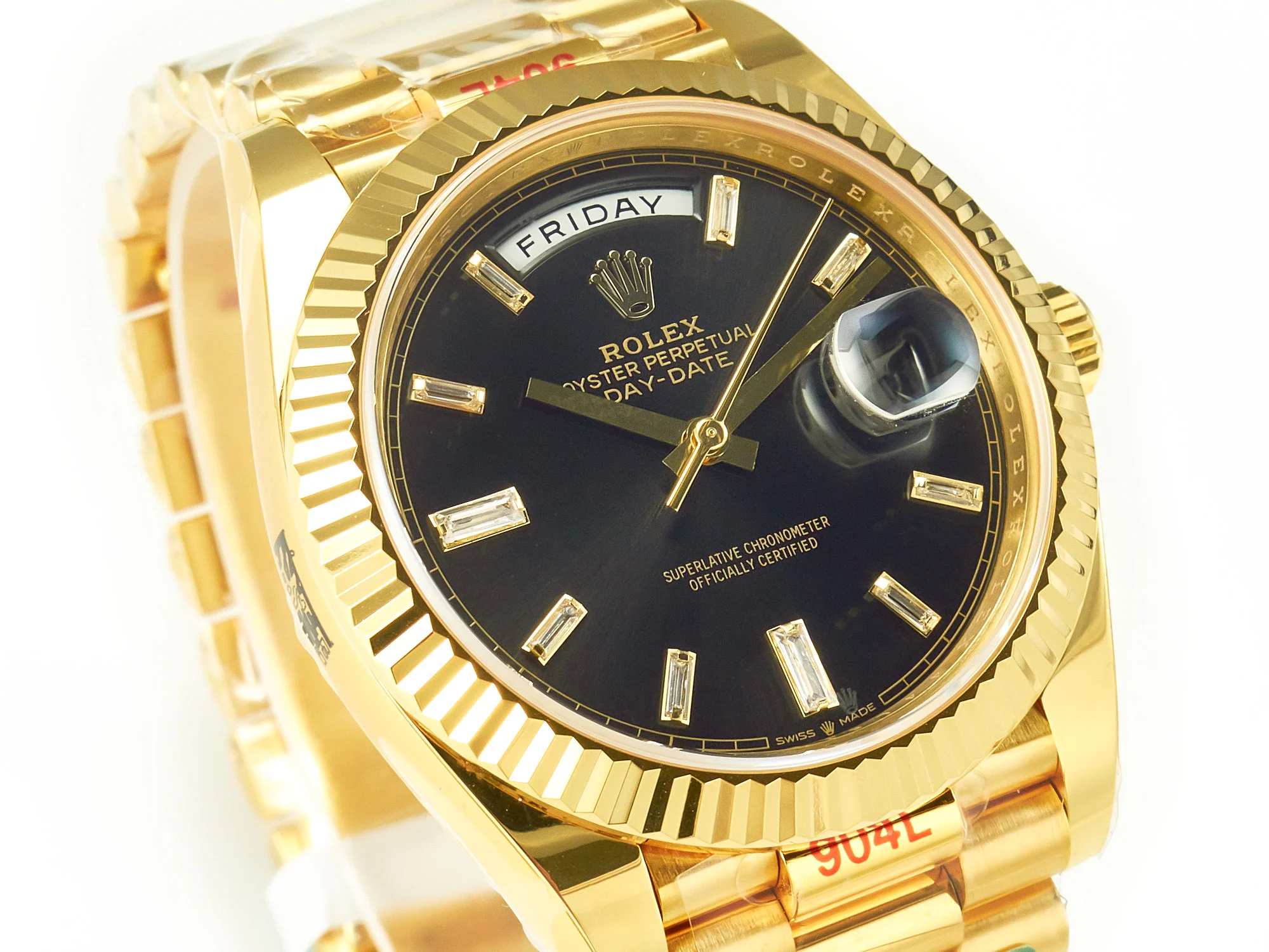 DayDate 40 228238 ARF 904L Steel Black Crystal Diamonds Bezel on President Bracelet VR3255
