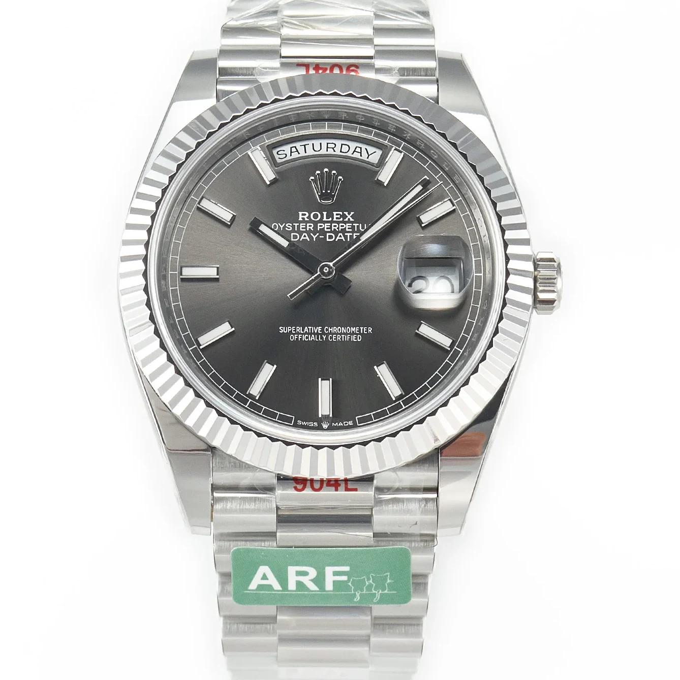 DayDate 40 228239 ARF 904L Steel Grey Stick Dial on President Bracelet VR3255