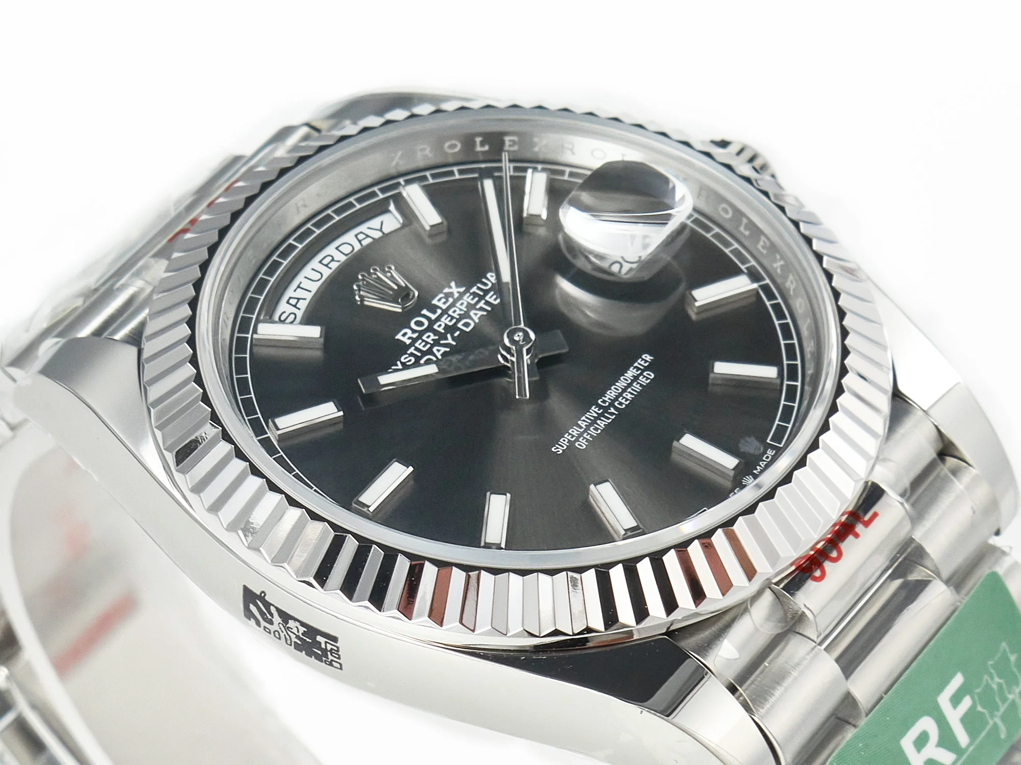 DayDate 40 228239 ARF 904L Steel Grey Stick Dial on President Bracelet VR3255