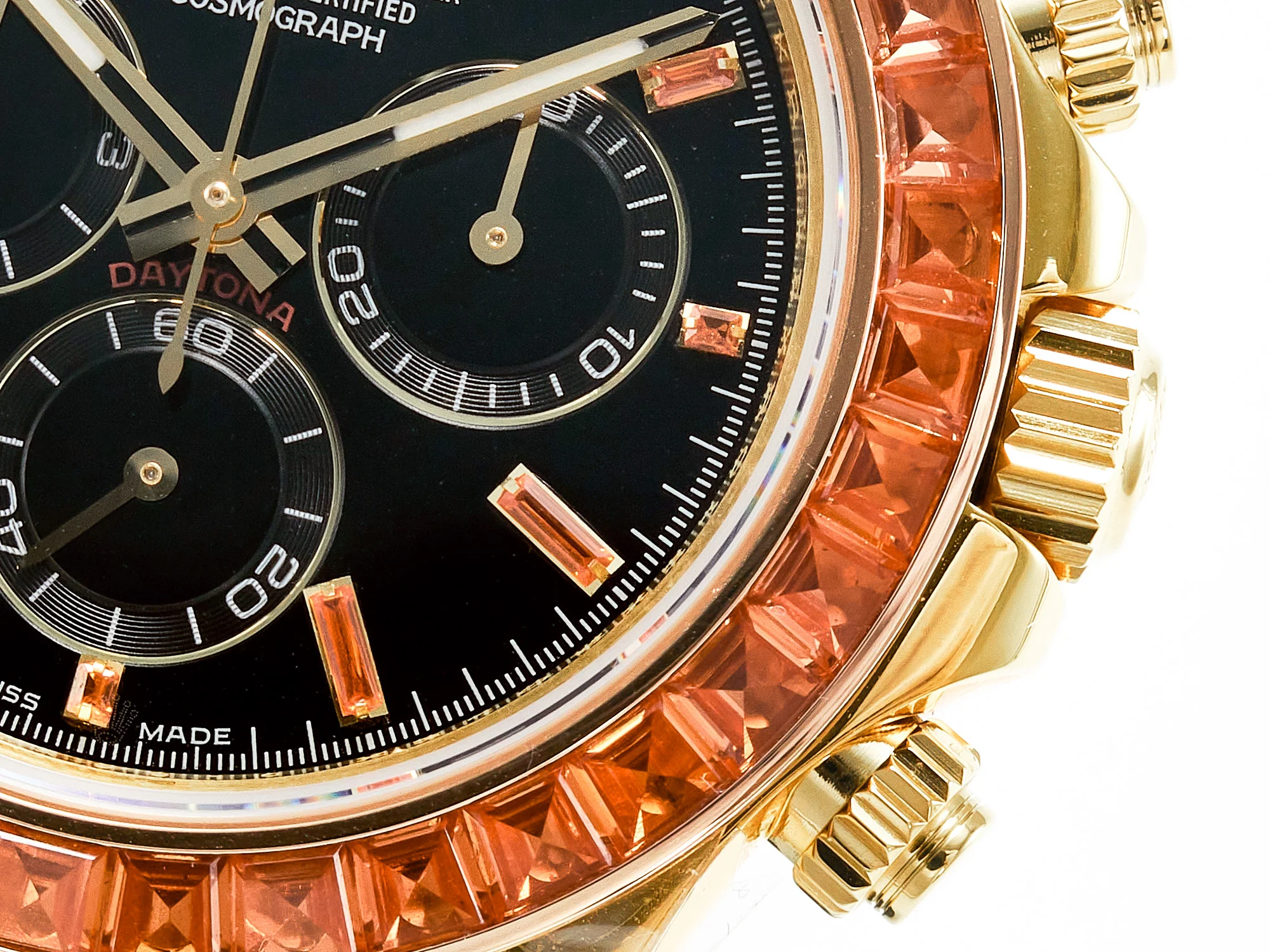 Daytona 116518 YG Orange Crystal Bezel N6F Best Edition Black Dial on Oysterflex Strap SA4130