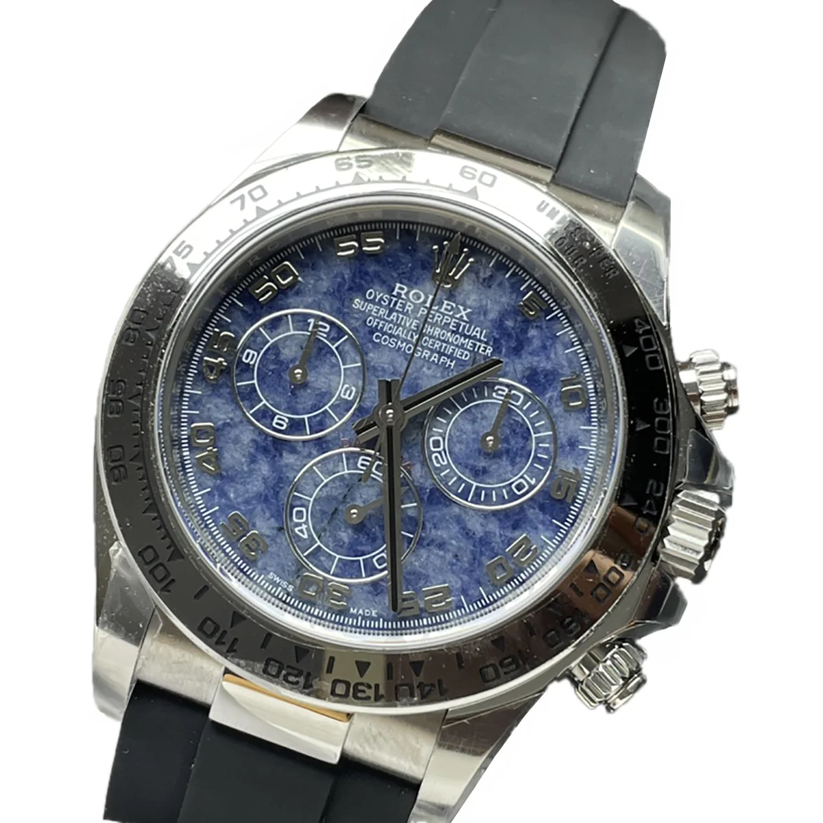 Daytona 116519 Sodalite Dial in White Gold on Rubber Strap