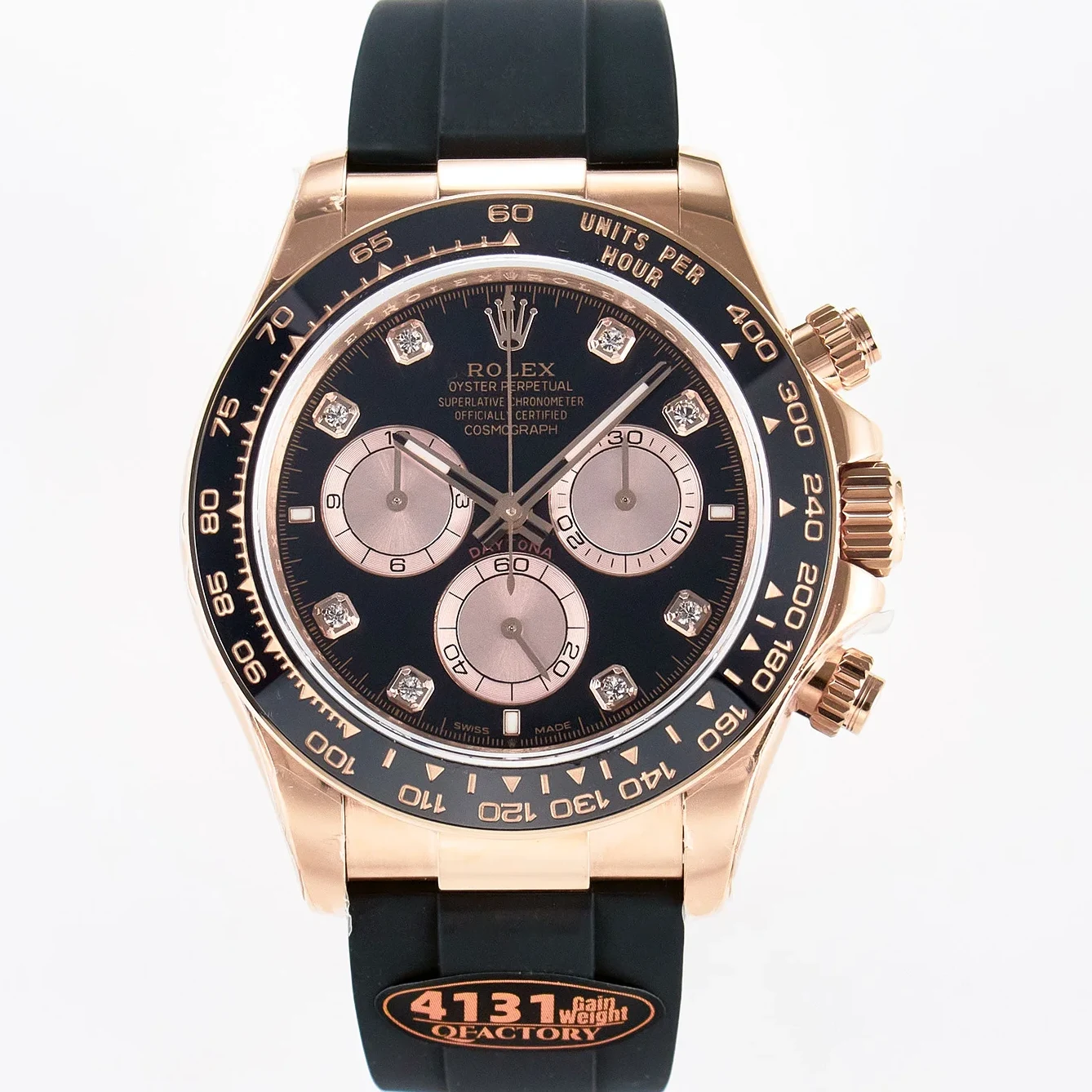 Daytona 126515 QF 1:1 Best Edition Black/RG Diamonds Dial on Oysterflex Strap SH4131 V6(Gain Weight)