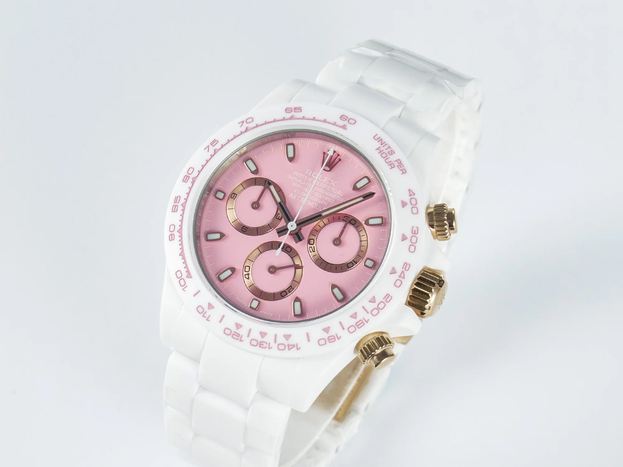 Daytona AET White Ceramic Case and Bracelet Pink Dial N6F Best Edition SA4130