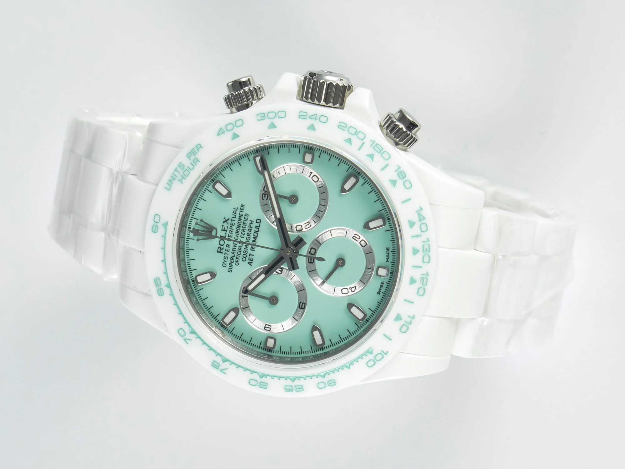 Daytona AET White Solid Ceramic Case and Bracelet Avocado Green Dial N6F 1:1 Best Edition DD4801