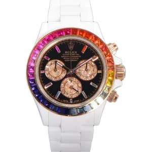 Daytona Black Dial with Rainbow Bezel in White Ceramic