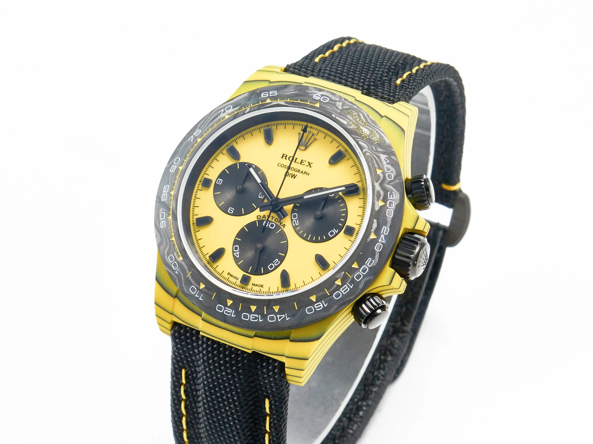 Daytona DIW Yellow Carbon N6F 1:1 Best Edition Yellow/Black Dial on Black Nylon Strap SA4130 V2