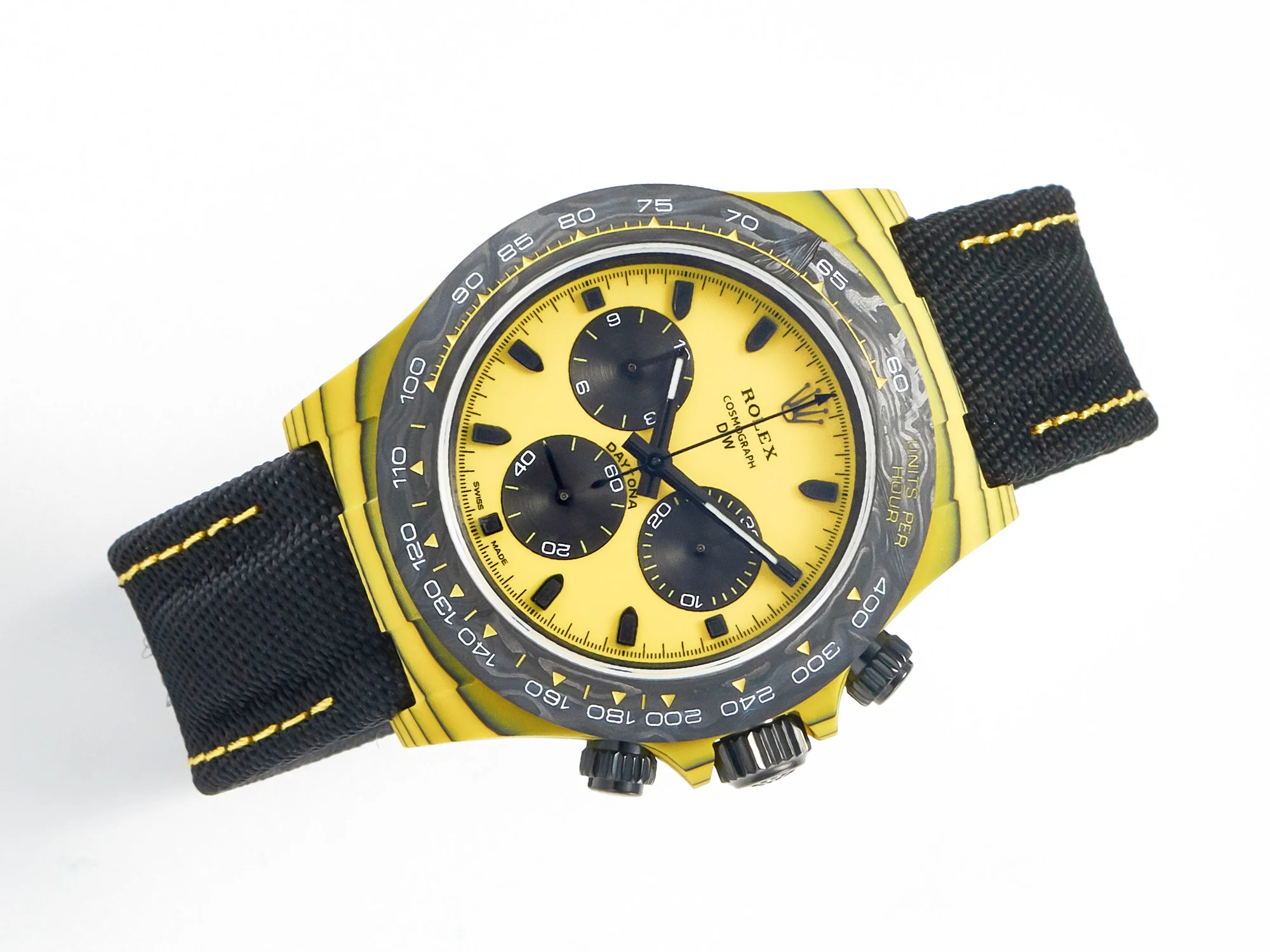 Daytona DIW Yellow Carbon N6F 1:1 Best Edition Yellow/Black Dial on Black Nylon Strap SA4130 V2