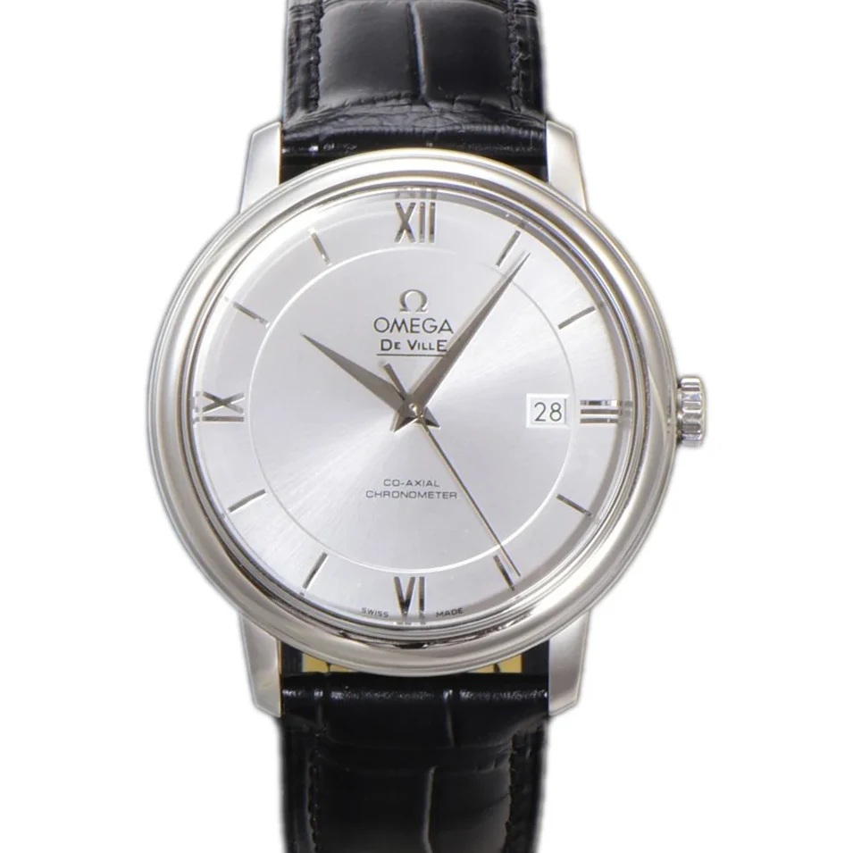 De Ville Co-Axial Chronometer 39.5mm Silver Dial in Steel on Leather Strap