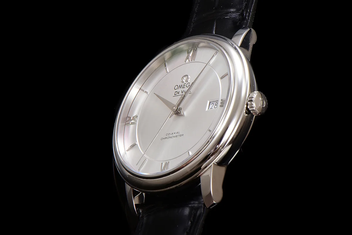 De Ville Co-Axial Chronometer 39.5mm Silver Dial in Steel on Leather Strap