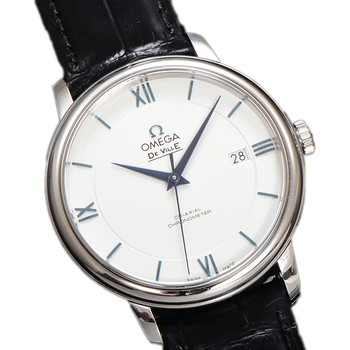 De Ville Co-Axial Chronometer 39.5mm White Dial in Steel on Leather Strap