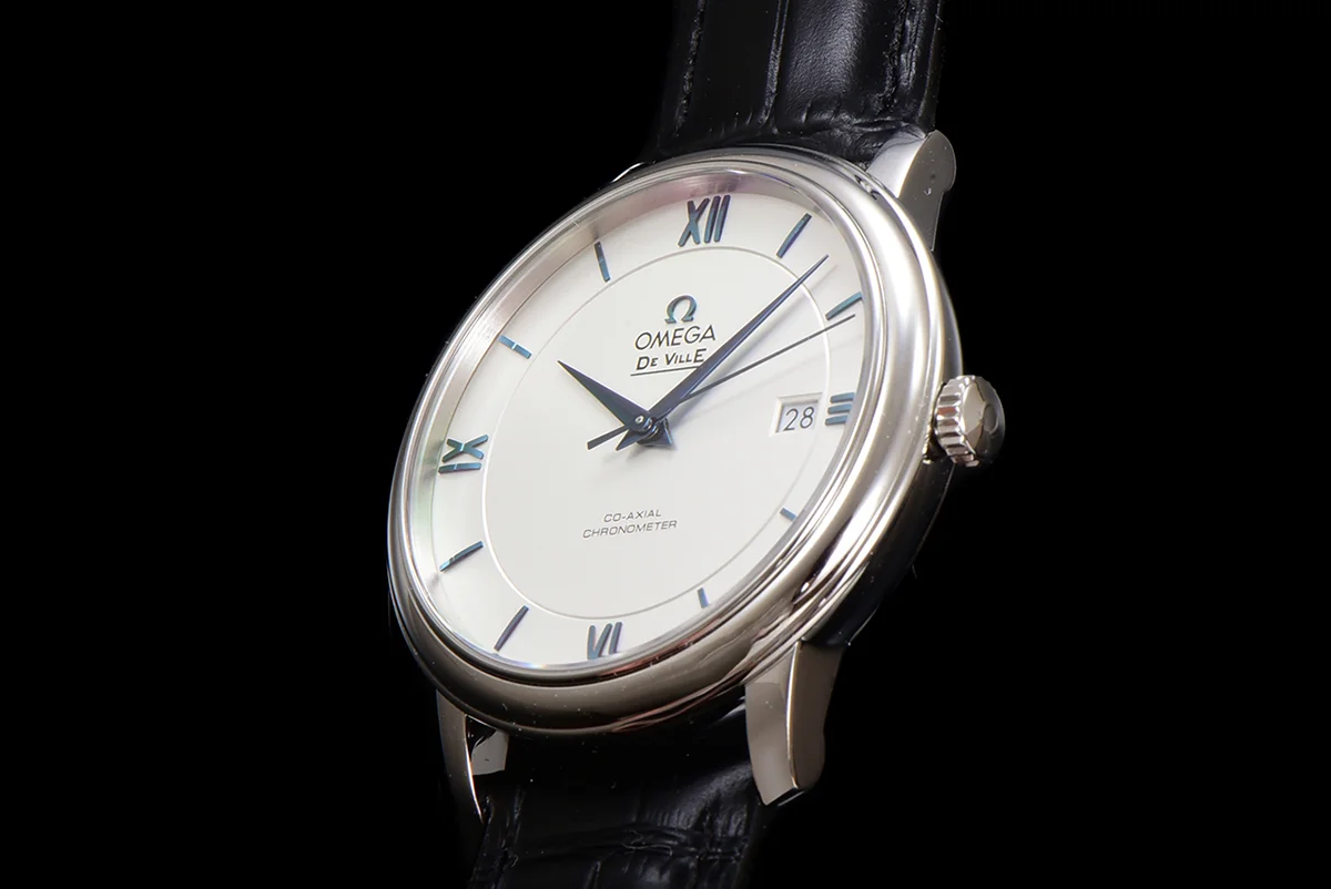 De Ville Co-Axial Chronometer 39.5mm White Dial in Steel on Leather Strap