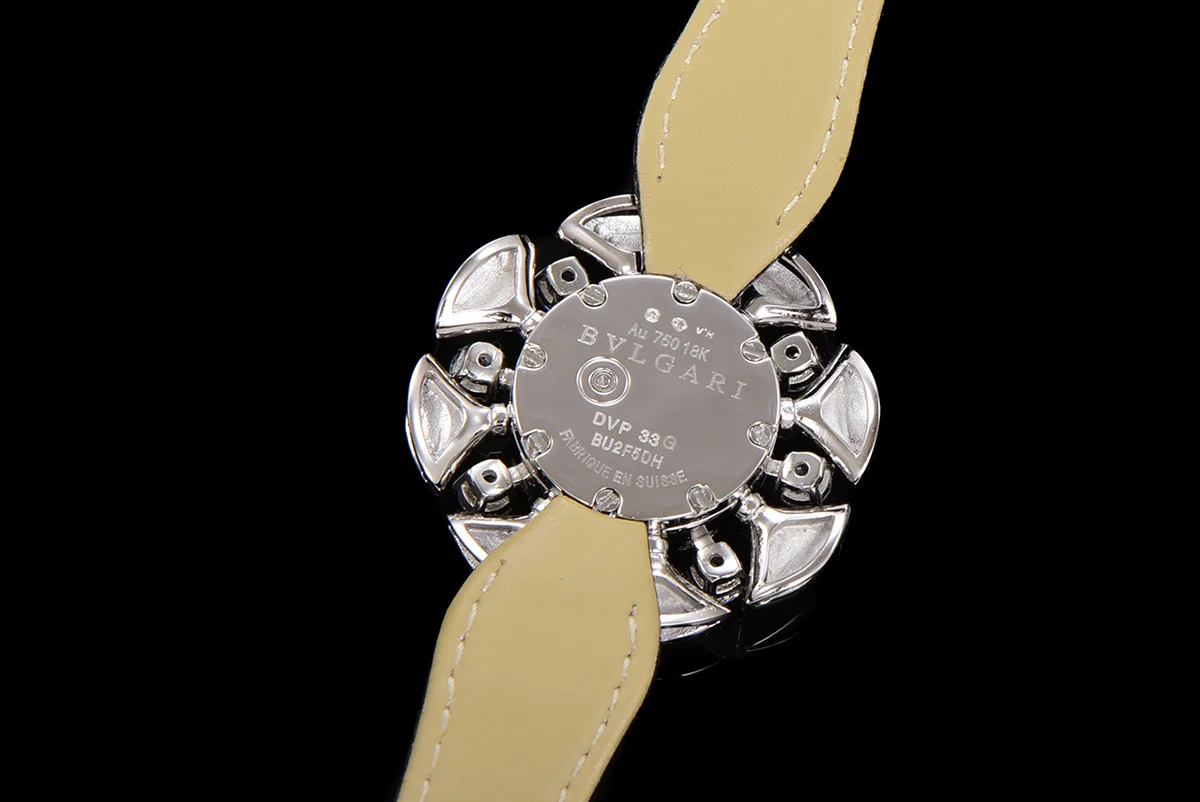 Diva’s Dream Jewellery Watch Diamond Paved Dial in White Dial on Black Leather Strap