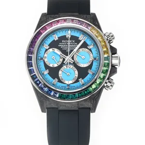 DIW Daytona Rainbow Blue Carbon in Black Rubber Strap